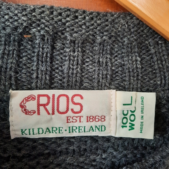Vintage Crios 100% Irish Wool Rolled Neck Chunky Knit Striped Sweater Size Large - Picture 8 of 9